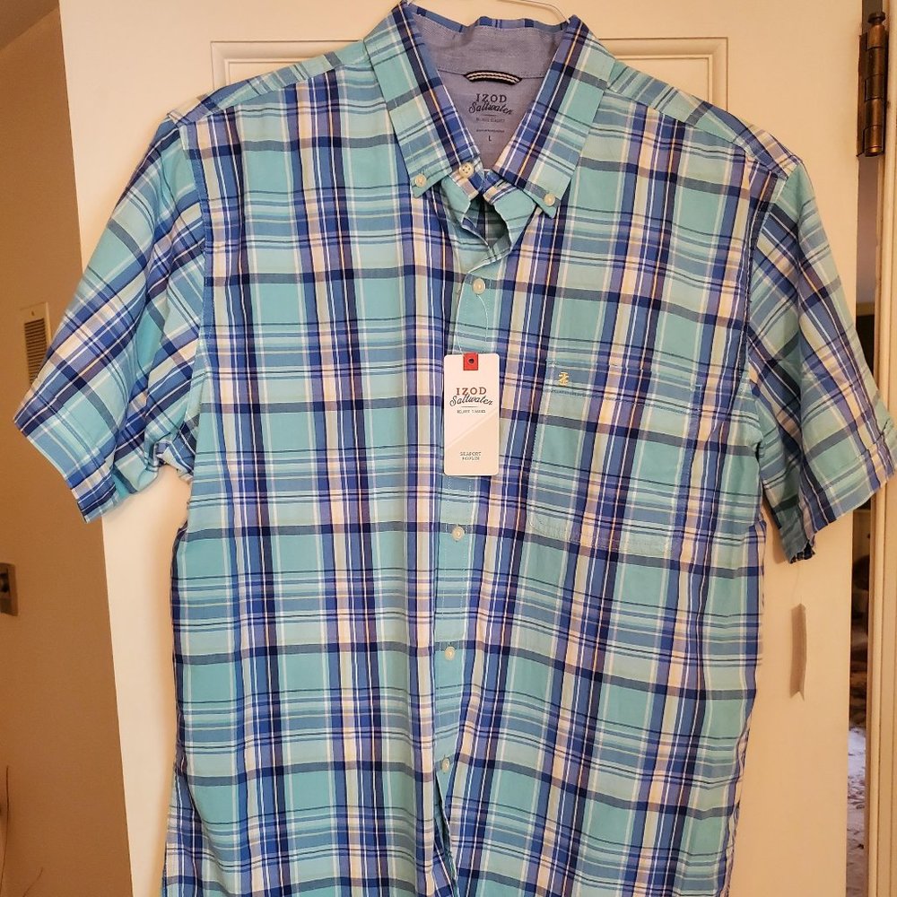 Izod Mens Seaport Poplin Button Down Shirt Size L